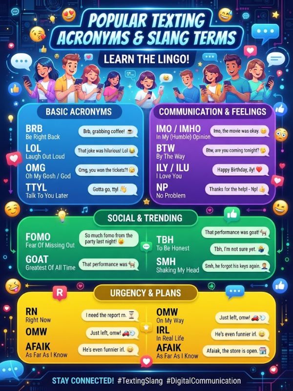 Popular Texting Acronyms and Slang Terms