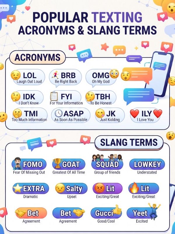 Popular Texting Acronyms and Slang Terms