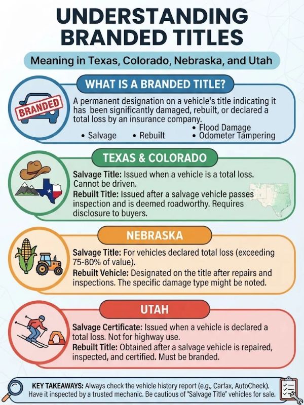 Branded Title Meaning in Texas, Colorado, Nebraska, and Utah